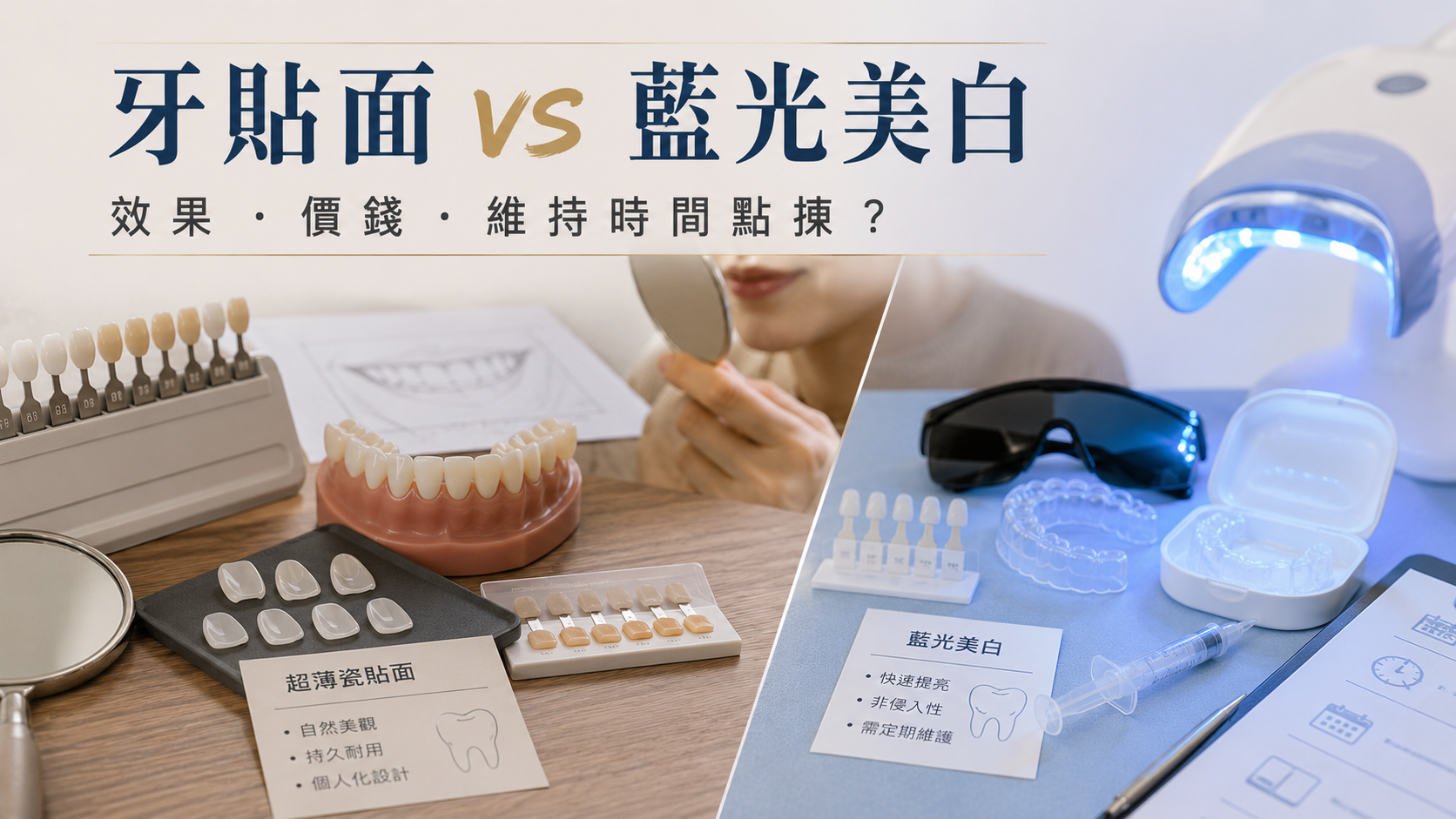 牙貼面 vs 藍光美白完整對比2026｜美白效果、價錢、維持時間點揀？港人美白攻略