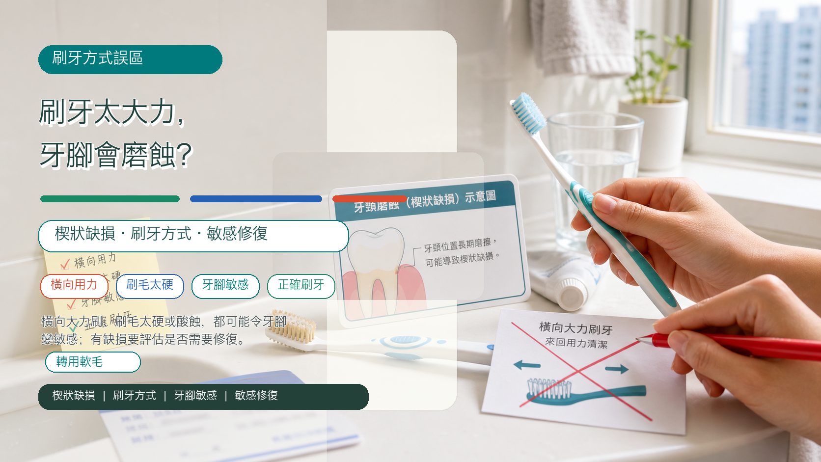 刷牙太大力，牙腳會磨蝕？